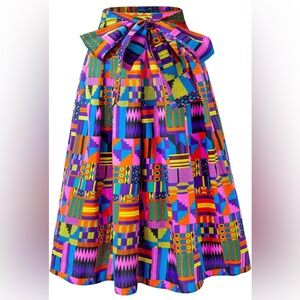 Women’s African Print Vibrant Multicolor A-Line Skirt Full Circle Skirt Boho M